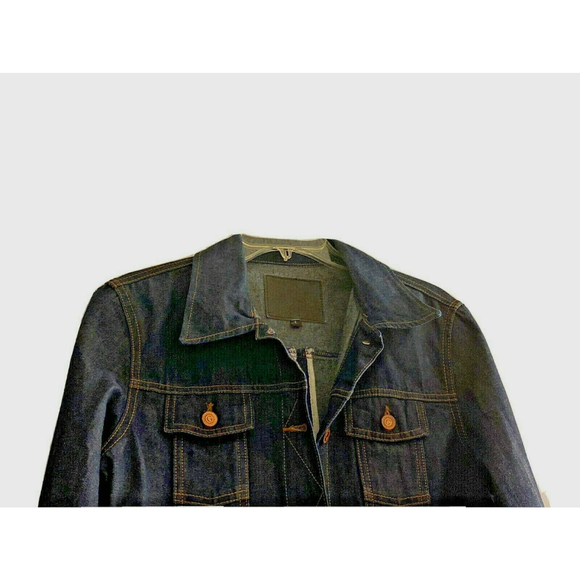 Guess Jean Jacket Dark Blue Denim RN# 62136 Style13885 Size L Art Design On Back - Picture 4 of 11